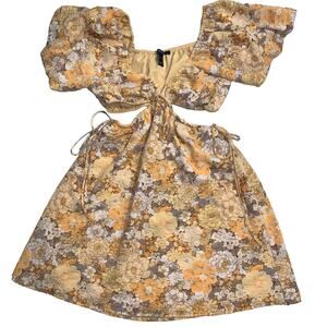 Forever 21 Women’s Puffy Sleeve Floral Cutout Dress Size S